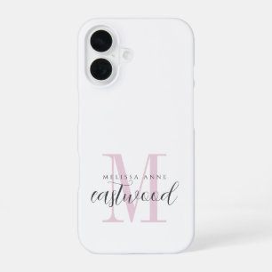 Eleganter Schriftname Rosa Schwarzes Monogramm  iPhone 16 Hülle