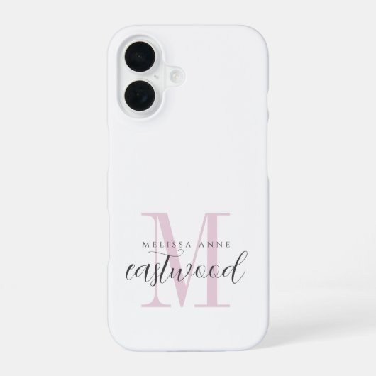 Eleganter Schriftname Rosa Schwarzes Monogramm iPhone 16 Hülle (Rückseite)