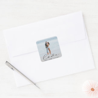 Eleganter Schriftzug Hochzeitsfoto personalisierte Quadratischer Aufkleber