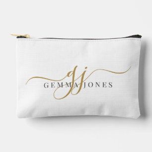 Eleganter Schriftzug in Gold Name Monogramm Zubehörtasche