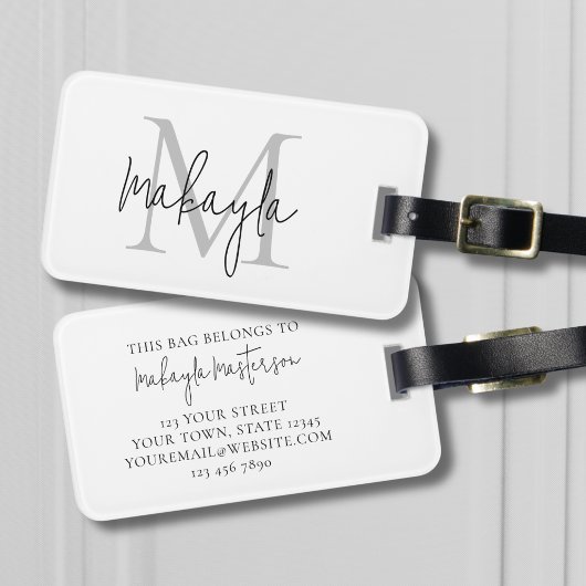 Eleganter Schriftzug Name Monogramm  Gepäckanhänger