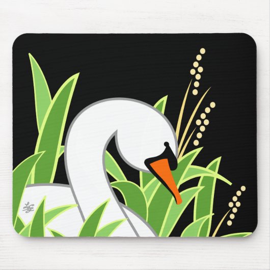 Eleganter Schwan auf schwarzem Hintergrund Mousepad (Vorne)