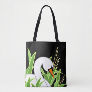 Eleganter Schwan auf schwarzem Hintergrund Tasche