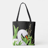 Eleganter Schwan auf schwarzem Hintergrund Tasche (Rückseite)