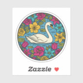 Eleganter Schwan im Blumenteich - Farbenfrohe Natu Aufkleber (Blatt)