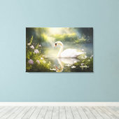 Eleganter Schwan im Frühling Sonnenschein Leinwanddruck (Insitu (Holzboden))