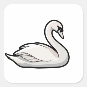 Eleganter Schwan – Minimale Tierillustration Quadratischer Aufkleber