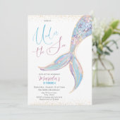 Eleganter Schwanz Wasserfarbe Meerjungfrau unter 4 Einladung (Stehend Vorderseite)