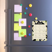 Eleganter Schwarz-Beige-Blütenkalender 2024 Magnet
