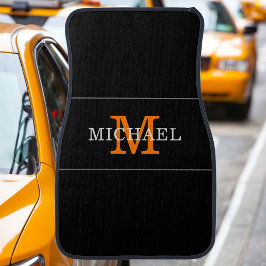 Eleganter Schwarz-Dunkel-Orange-Monogramm-Individu Autofußmatte