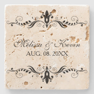 Eleganter Schwarz-Floral-Spitzen-Wirbel Steinuntersetzer