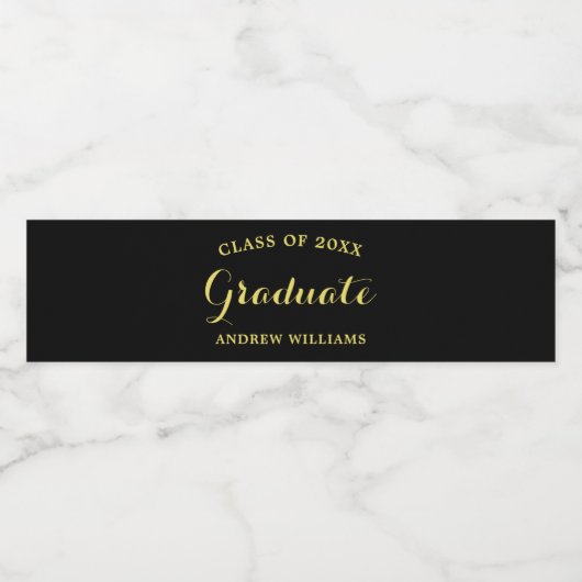 Eleganter Schwarz-Gold-Abschluss Personalisiert Wasserflaschenetikett (Einzelnes Label)