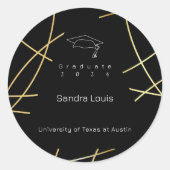 Eleganter Schwarz/Gold Abschluss Rundaufkleber Runder Aufkleber (Vorderseite)