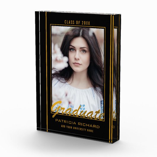 Eleganter Schwarz-Gold-Abschluss-Sake Fotoblock (Rechts)