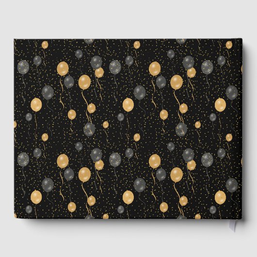 Eleganter Schwarz & Gold-Ballons-Sake Gästebuch (Rückseite)