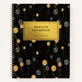 Eleganter Schwarz & Gold-Ballons-Sake Notizblock (Vorderseite)
