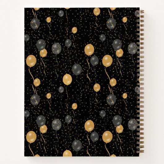 Eleganter Schwarz & Gold-Ballons-Sake Notizblock (Rückseite)