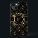 Eleganter Schwarz & Gold Barockrahmen iPhone 13 Hülle<br><div class="desc">Eleganter schwarz-goldfarbener Rahmen Barockstil mit anpassbarem Monogramm.</div>