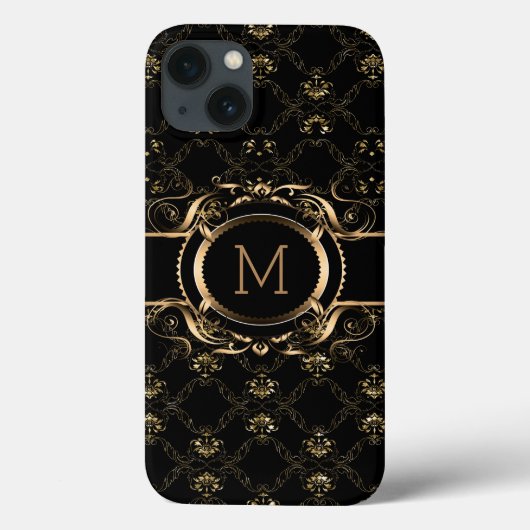 Eleganter Schwarz & Gold Barockrahmen Case-Mate iPhone Hülle (Rückseite)