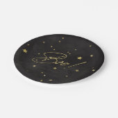 Eleganter Schwarz/Gold Boo! Halloween-Party Pappteller (Schrägansicht)