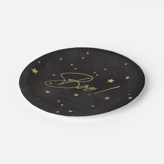 Eleganter Schwarz/Gold Boo! Halloween-Party Pappteller (Schrägansicht)