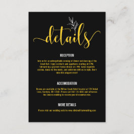 Eleganter Schwarz & Gold Botanischer Hochzeitsgipf Begleitkarte