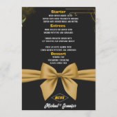 Eleganter Schwarz-Gold Bow individuell anpassbare Menükarte (Vorderseite)
