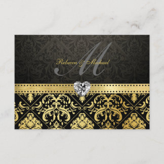 Eleganter Schwarz-Gold-Damask mit Monogram-UAWG RSVP Karte