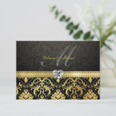 Eleganter Schwarz-Gold-Damask mit Monogram-UAWG RSVP Karte (Stehend Vorderseite)