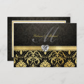 Eleganter Schwarz-Gold-Damask mit Monogram-UAWG RSVP Karte (Vorne/Hinten)
