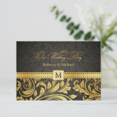 Eleganter Schwarz-Gold-Damask mit Monogram-UAWG RSVP Karte (Stehend Vorderseite)