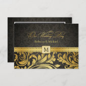 Eleganter Schwarz-Gold-Damask mit Monogram-UAWG RSVP Karte (Vorne/Hinten)