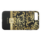 Eleganter Schwarz-Gold-Damast mit Monogramm Case-Mate iPhone Hülle (Rückseite (Horizontal))