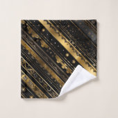 Eleganter Schwarz-Gold-Diagonal gestreift Badhandtuch Set (Waschlappen)