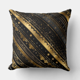 Eleganter Schwarz-Gold-Diagonal gestreift Kissen