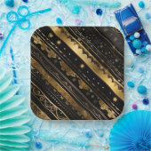 Eleganter Schwarz-Gold-Diagonal gestreift Pappteller (Party)