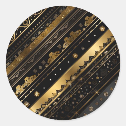 Eleganter Schwarz-Gold-Diagonal gestreift Runder Aufkleber (Vorderseite)