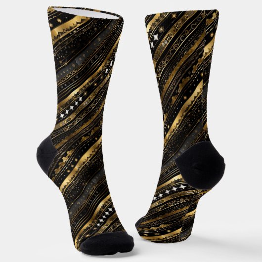 Eleganter Schwarz-Gold-Diagonal gestreift Socken (Gewinkelt)