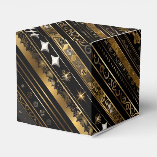 Eleganter Schwarz-Gold-Diagonal-Würfel Geschenkschachtel (Rückseite)