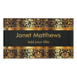 Eleganter Schwarz-Gold-Flora-Damast Namenschild