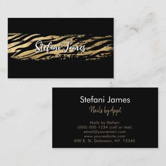 Eleganter Schwarz-Gold Foil Tiger Pinselstrich Visitenkarte (Vorne/Hinten)