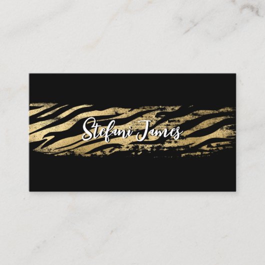 Eleganter Schwarz-Gold Foil Tiger Pinselstrich Visitenkarte (Vorderseite)