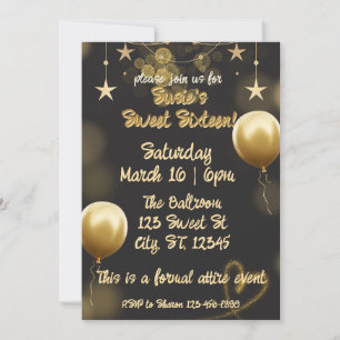 Eleganter Schwarz-Gold-Geburtstag Einladung