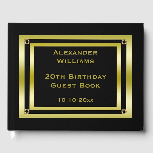 Eleganter Schwarz & Gold Gerahmter Geburtstag Gästebuch (Vorderseite)