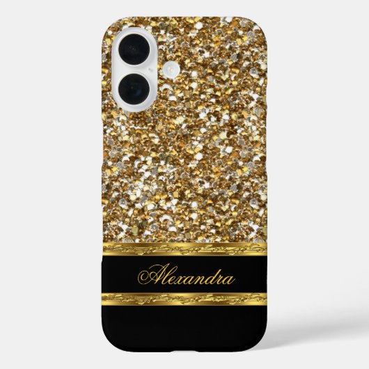 Eleganter Schwarz-Gold-Glitzer Case-Mate iPhone Hülle (Rückseite)