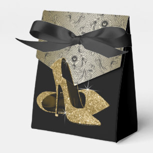 Eleganter Schwarz-Gold Glitzer High Heel Shoe Geschenkschachtel