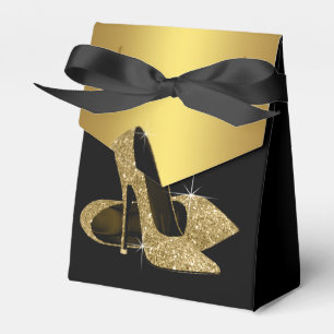 Eleganter Schwarz-Gold Glitzer High Heel Shoe Geschenkschachtel