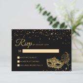 Eleganter Schwarz-Gold-Glitzer-Masquerade RSVP Karte (Stehend Vorderseite)