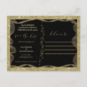 Eleganter Schwarz-Gold-Glitzer Save the Date Ankündigungspostkarte (Rückseite)