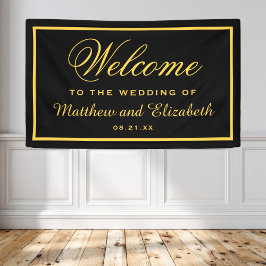 Eleganter Schwarz-Gold-Hochzeitsempfang Banner